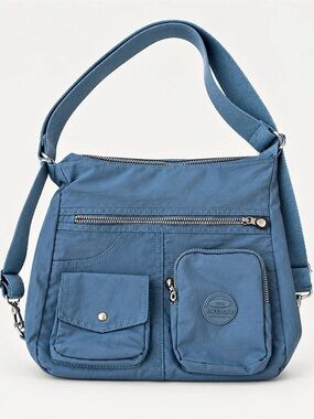 JINQIAOER Multi-Pocket Nylon Crossbody Bag Blue